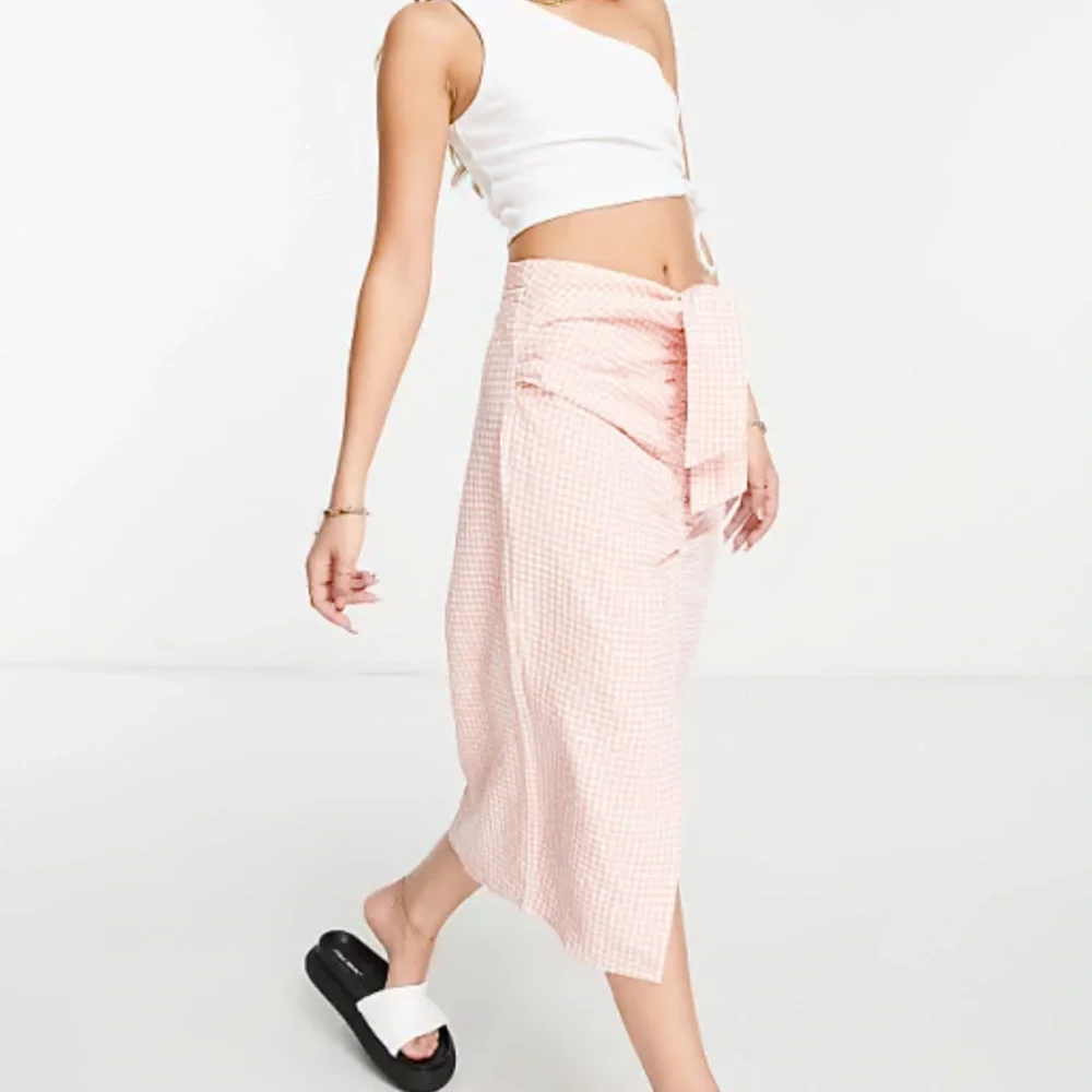 Mango Pink Checkered Midi Skirt Sz L